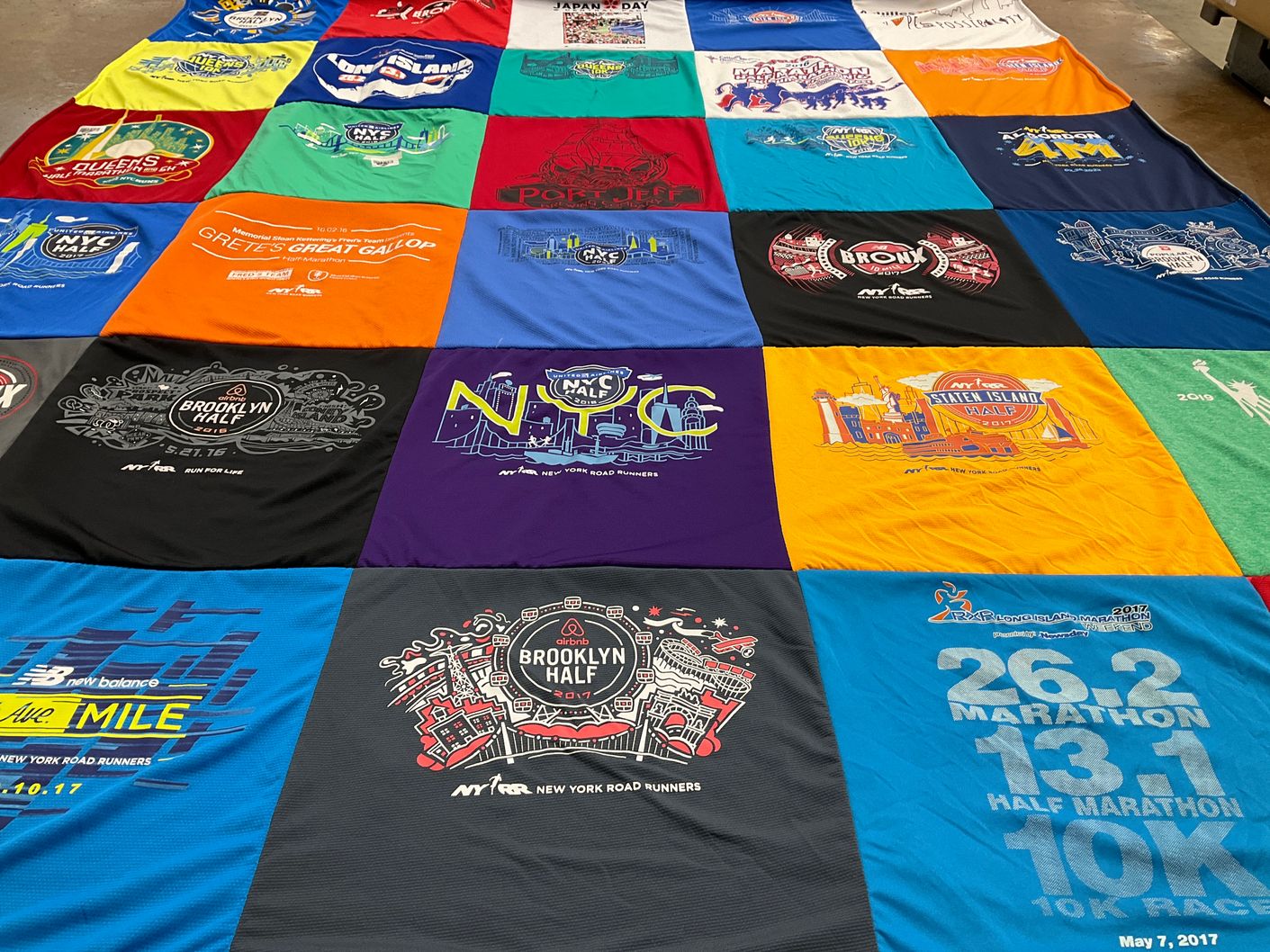 T-shirt quilt with running, marathons themes by David from NY