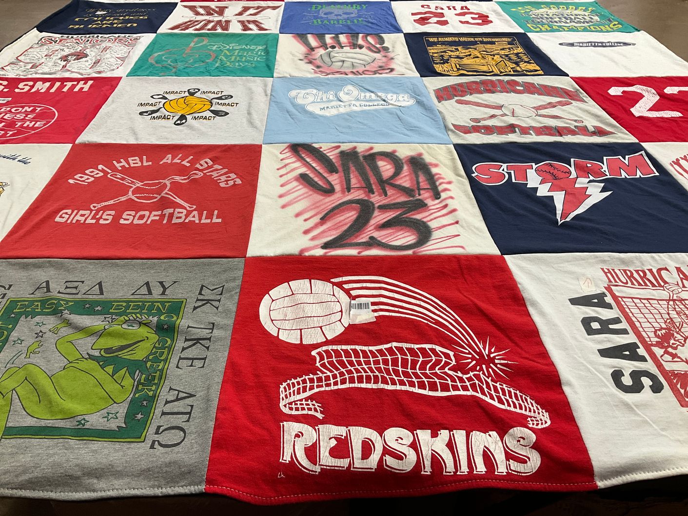 T-shirt quilt with sports, softball themes by SARA from FL