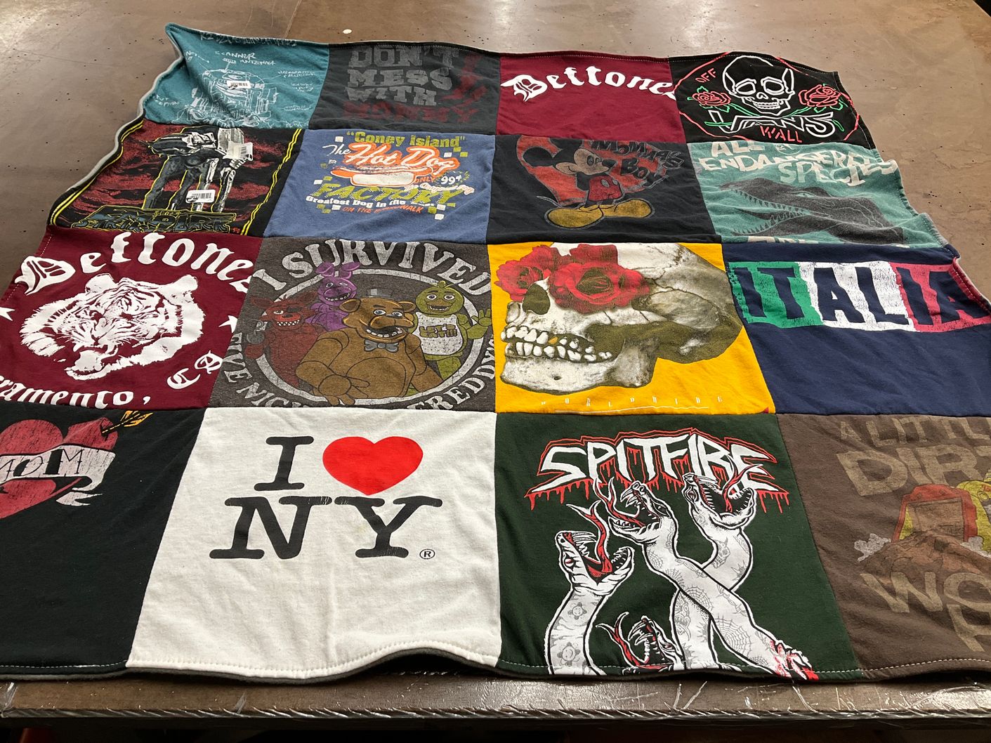 T-shirt quilt with graphic tees, pop culture themes by Donna from SC