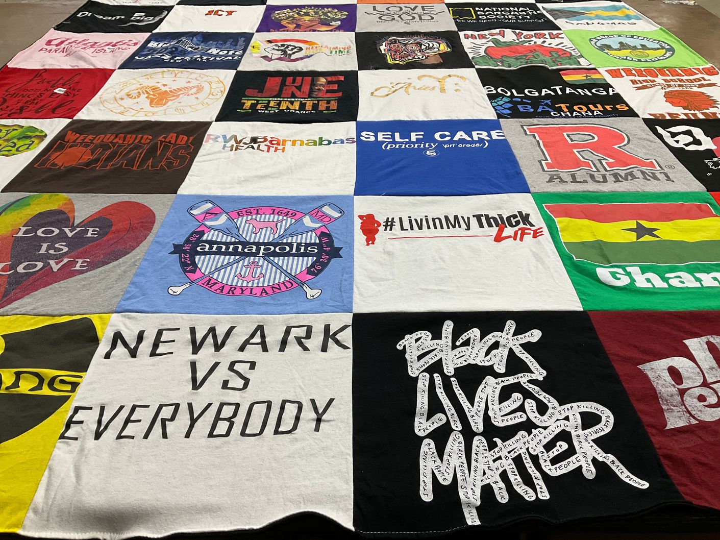 T-shirt quilt from weequahic high school, rutgers university by Aleshia from NJ