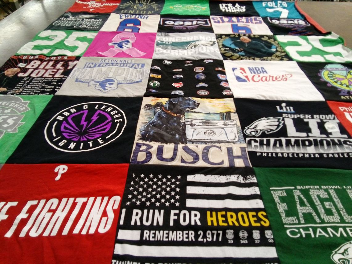 T-shirt quilt featuring philadelphia eagles, philadelphia phillies by Katie from NJ
