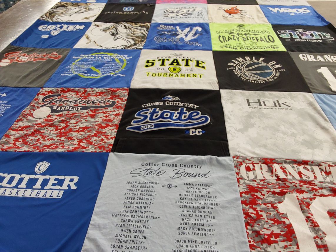 T-shirt quilt from cotter college by Kendra from MN
