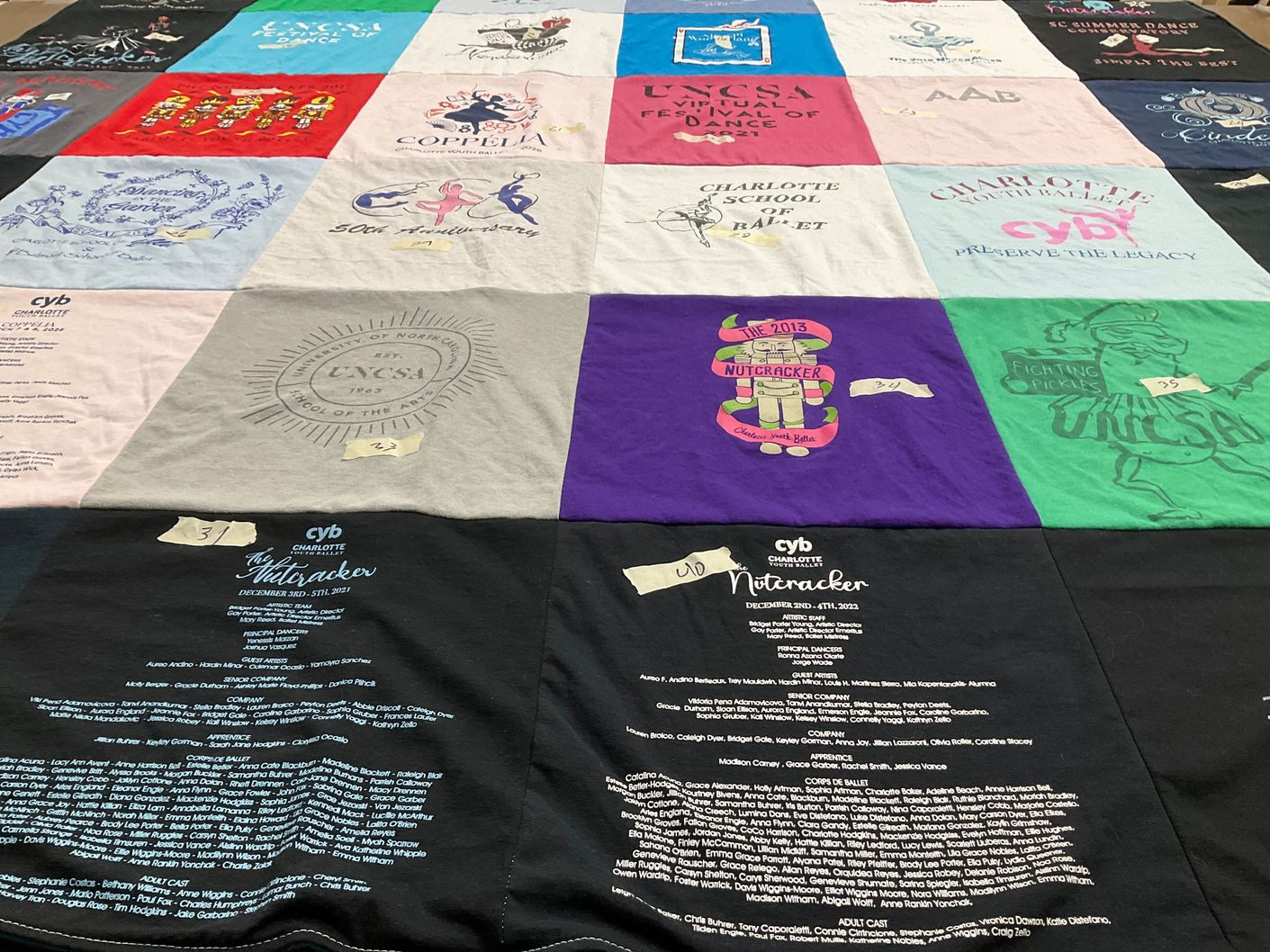 T-shirt quilt from university of north carolina school of the arts by Kim from NC