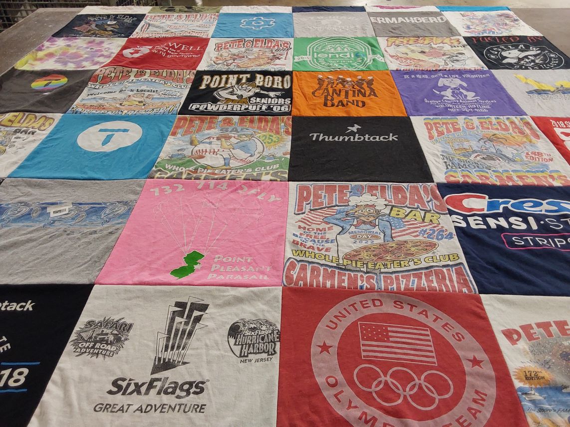 T-shirt quilt with amusement parks, food themes by Sarah from UT