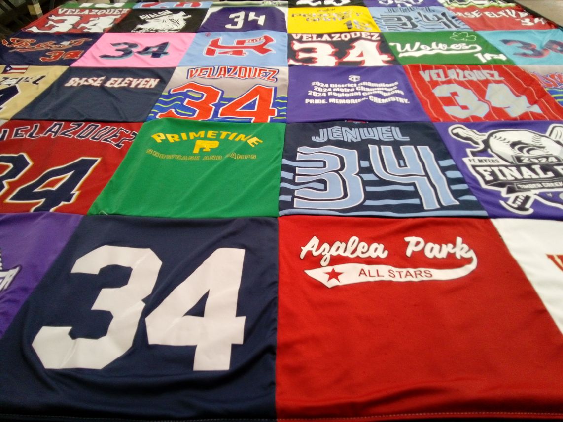 T-shirt quilt with sports themes by Jennifer from FL