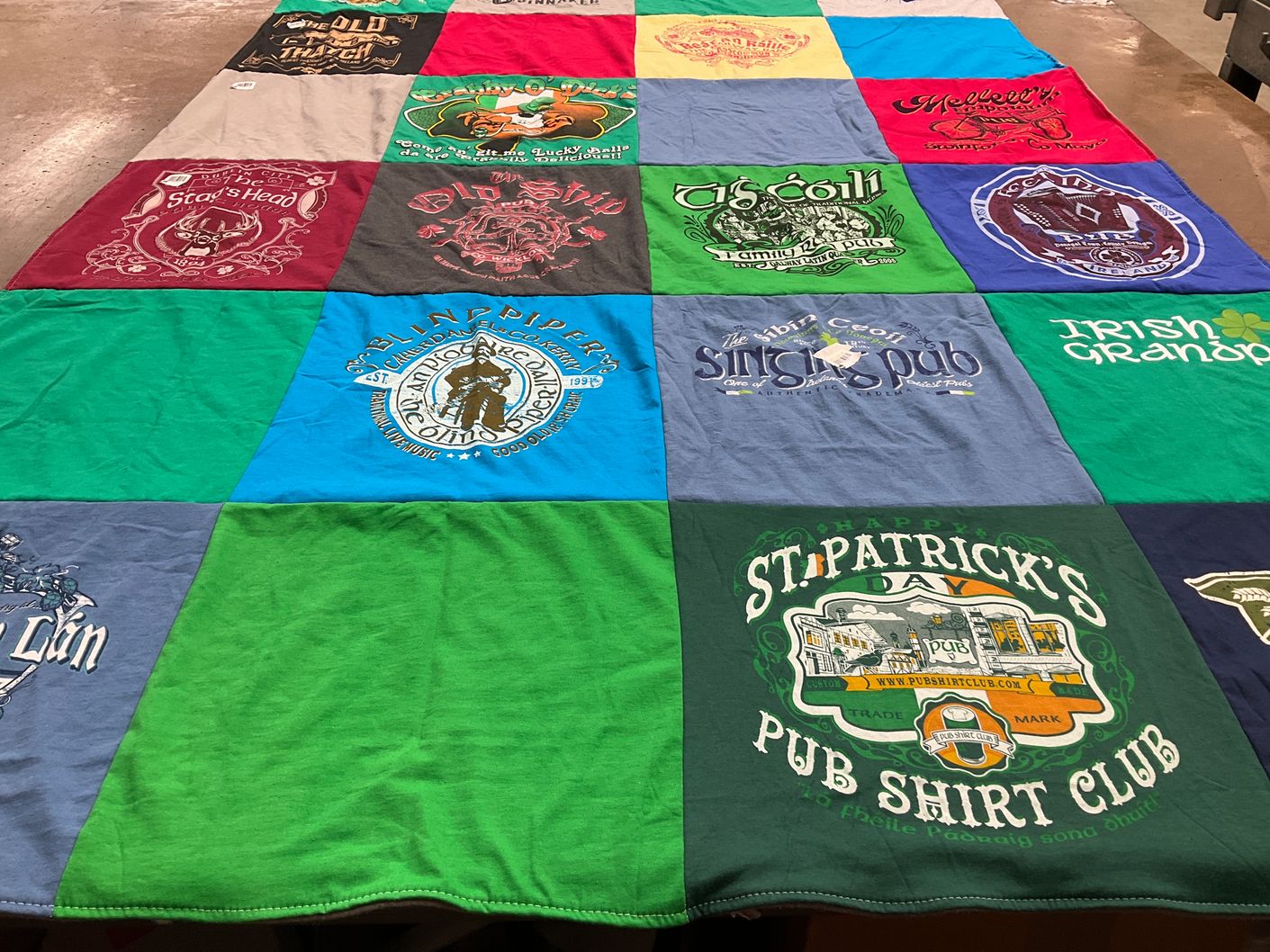 T-shirt quilt with pubs, st themes by Kathy from NY