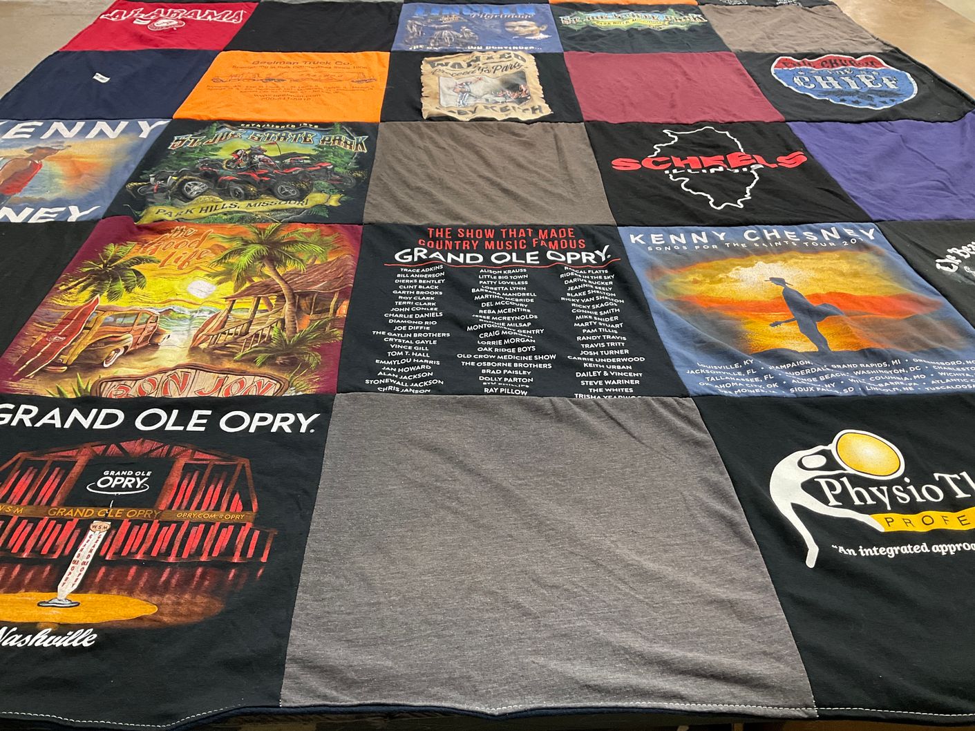 T-shirt quilt with country music, live music themes by Carole from IL
