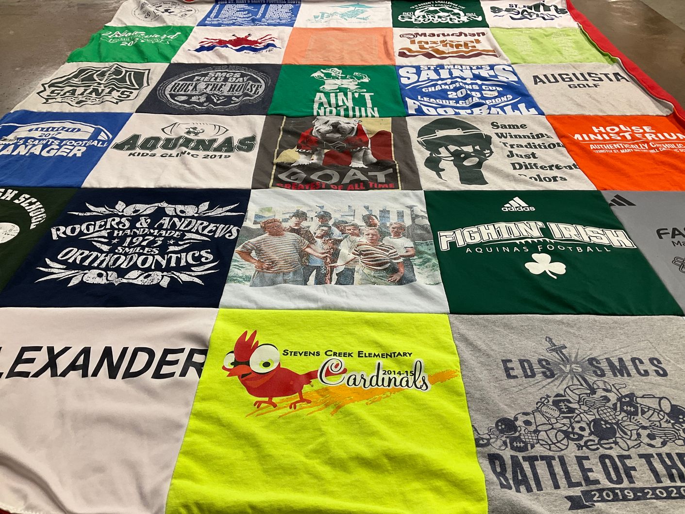 T-shirt quilt featuring saint college football, fighting irish football by Leslie from GA