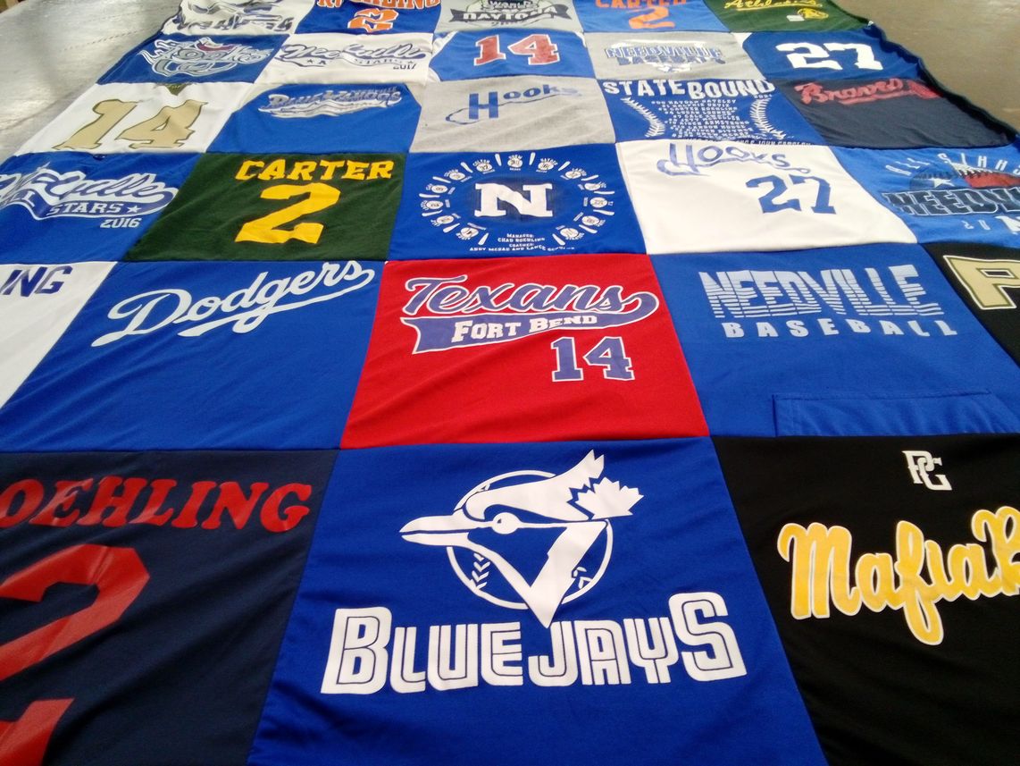 T-shirt quilt featuring texas bluejays, needville baseball by Carrie from TX