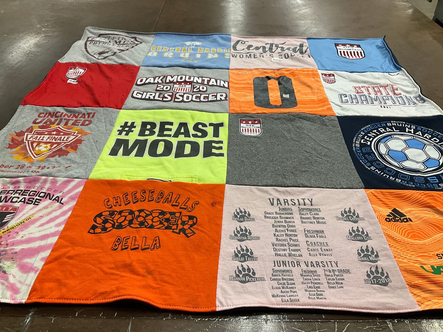 T-shirt quilt featuring central high school soccer, oak mountain high school girls soccer by Heather from AL
