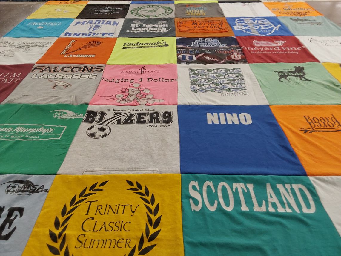 T-shirt quilt featuring falcons lacrosse, blazers soccer by Ruth from IN