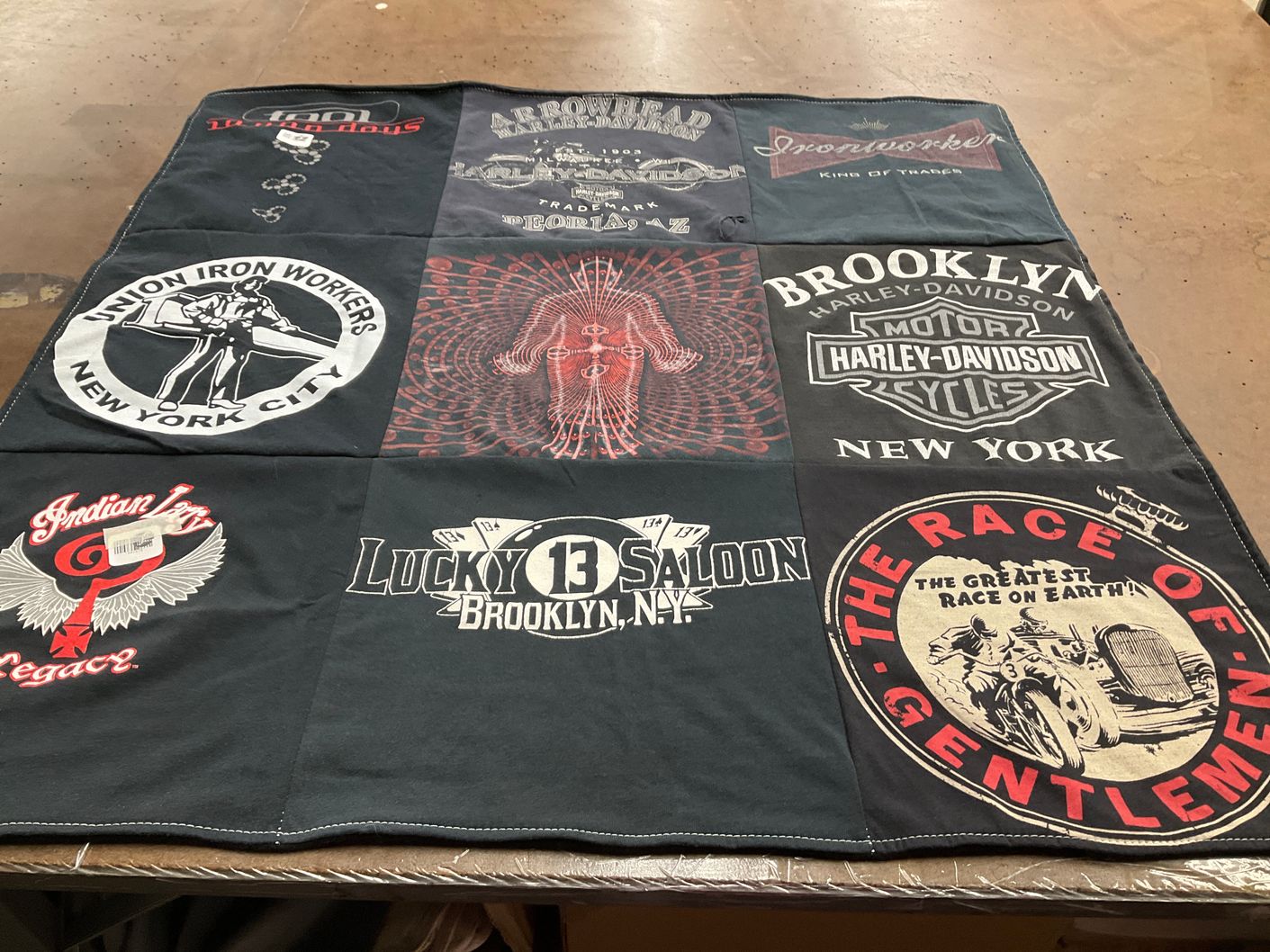 T-shirt quilt with motorcycles themes by Doris from NY