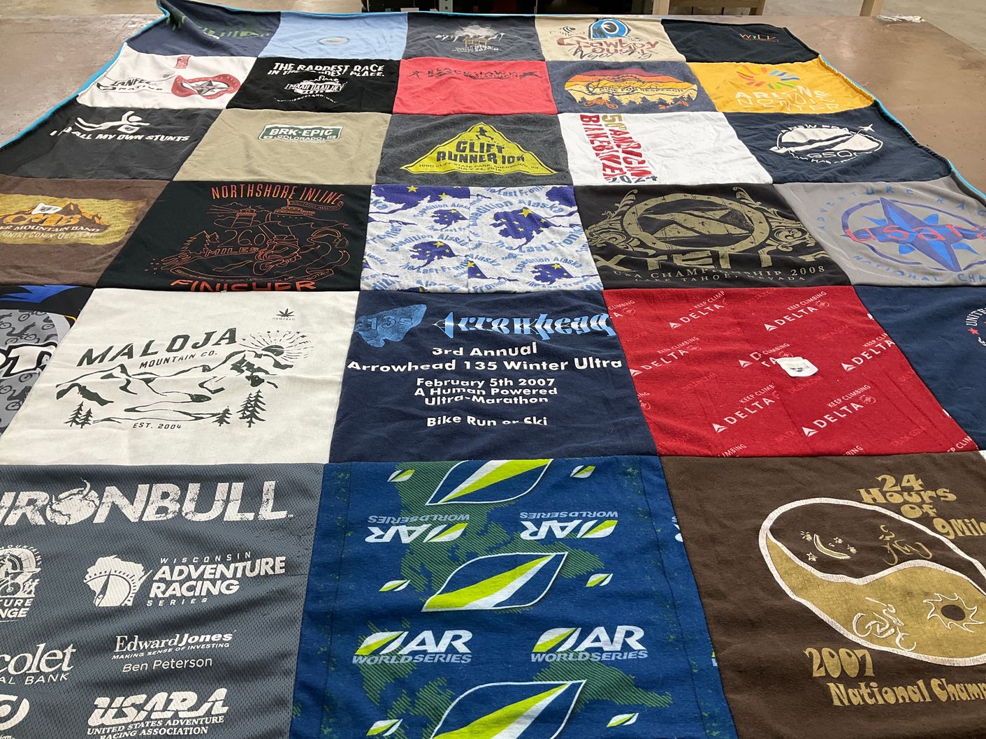 T-shirt quilt with adventure racing, ultra running themes by Gregg from WI