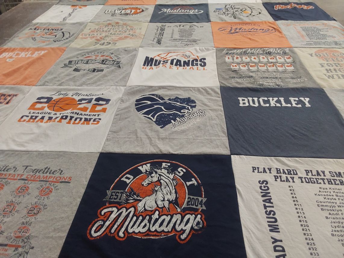 T-shirt quilt featuring d west mustangs by Brandee from KS