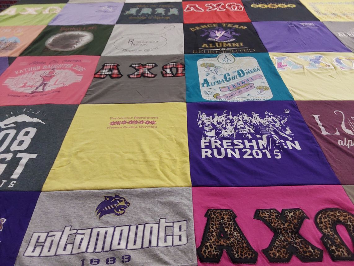 T-shirt quilt featuring catamounts by Lesley from NC