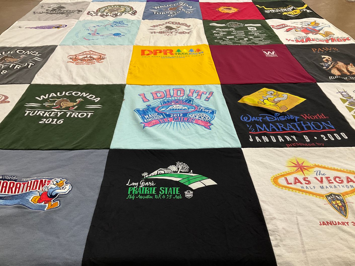 T-shirt quilt with running, marathons themes by Jennie from IL