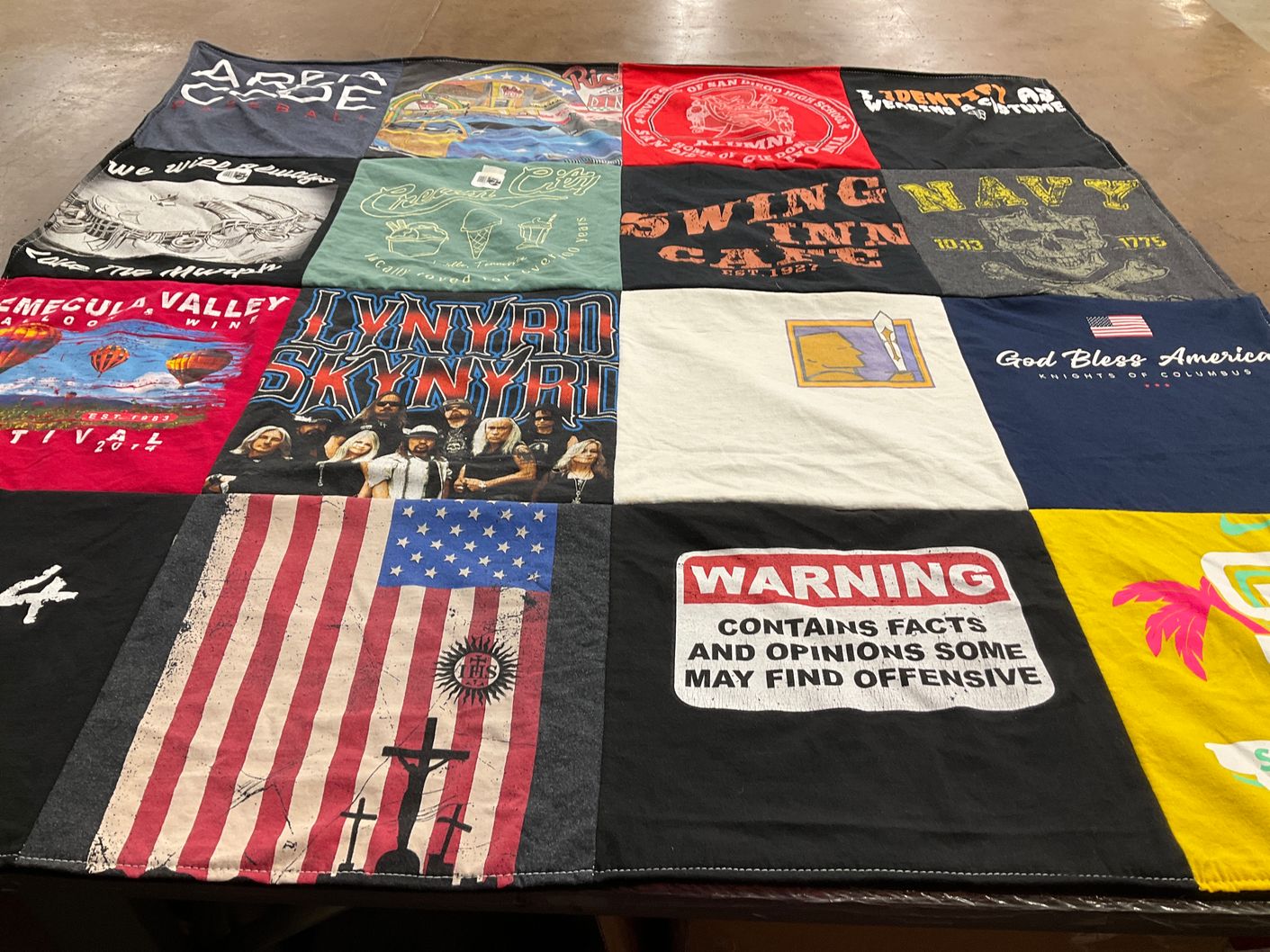 T-shirt quilt with music, festivals themes by Laurence from CA