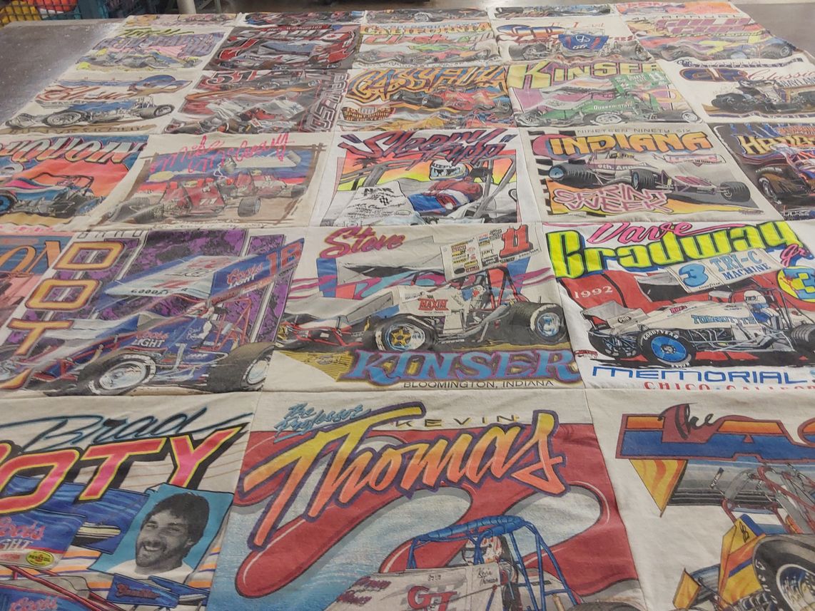 T-shirt quilt with racing, motorsports themes by David from AK