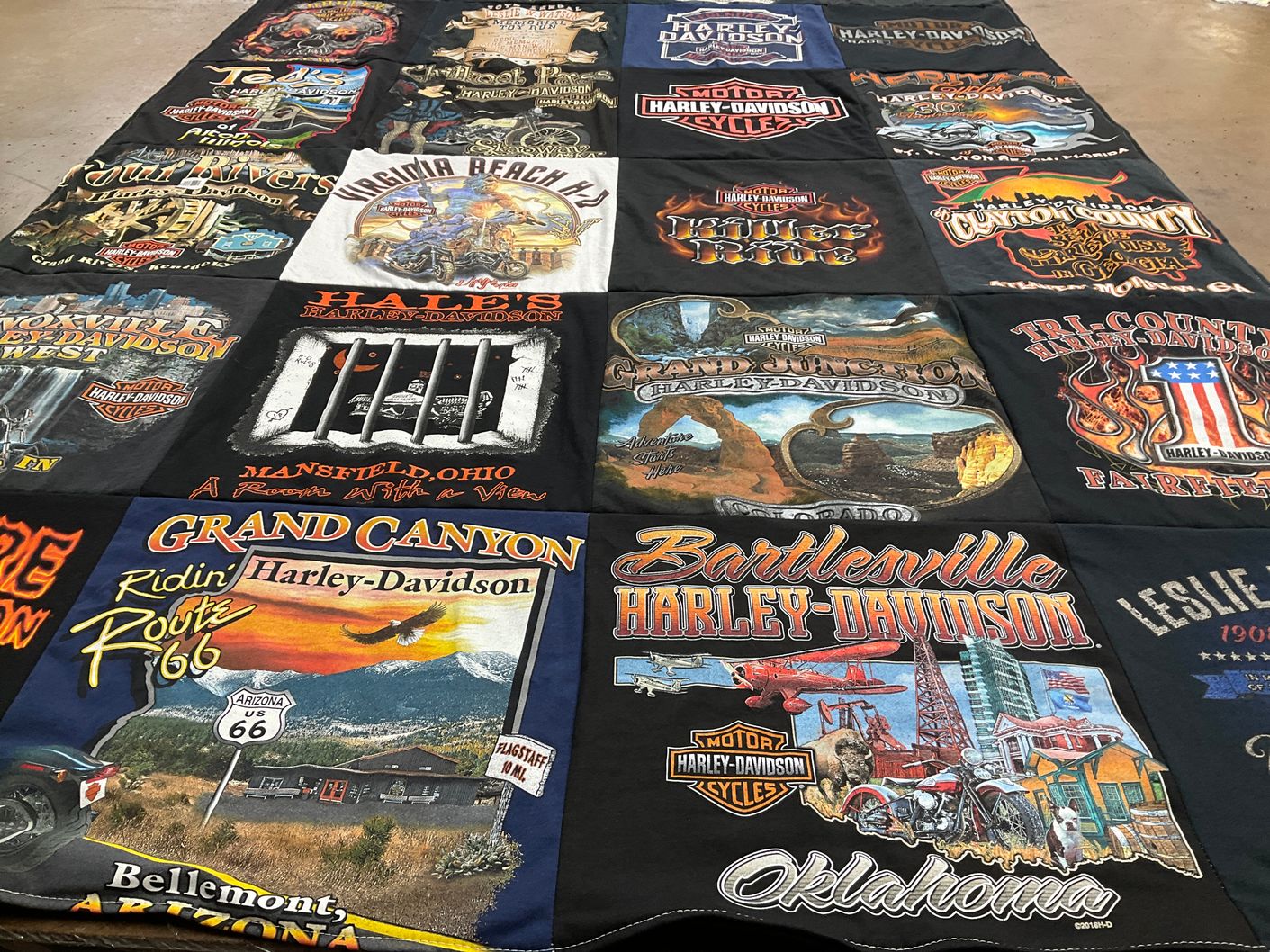T-shirt quilt with motorcycling, traveling themes by Michael from TN