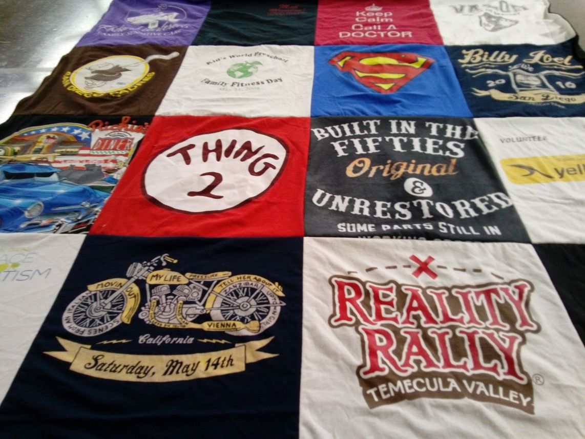 T-shirt quilt with music, events themes by Laurence from CA