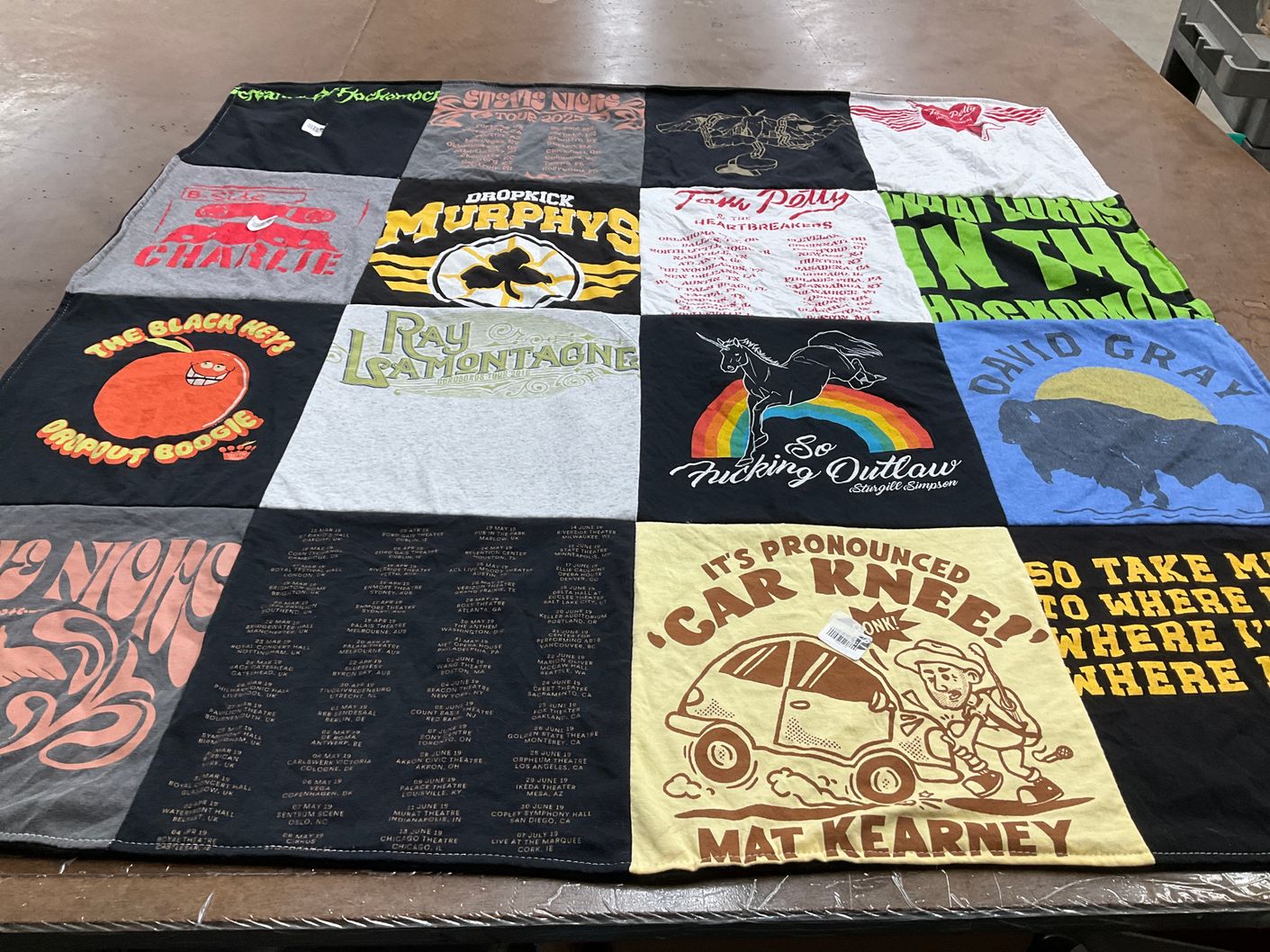 T-shirt quilt with music, concerts themes by Rosemary from MA