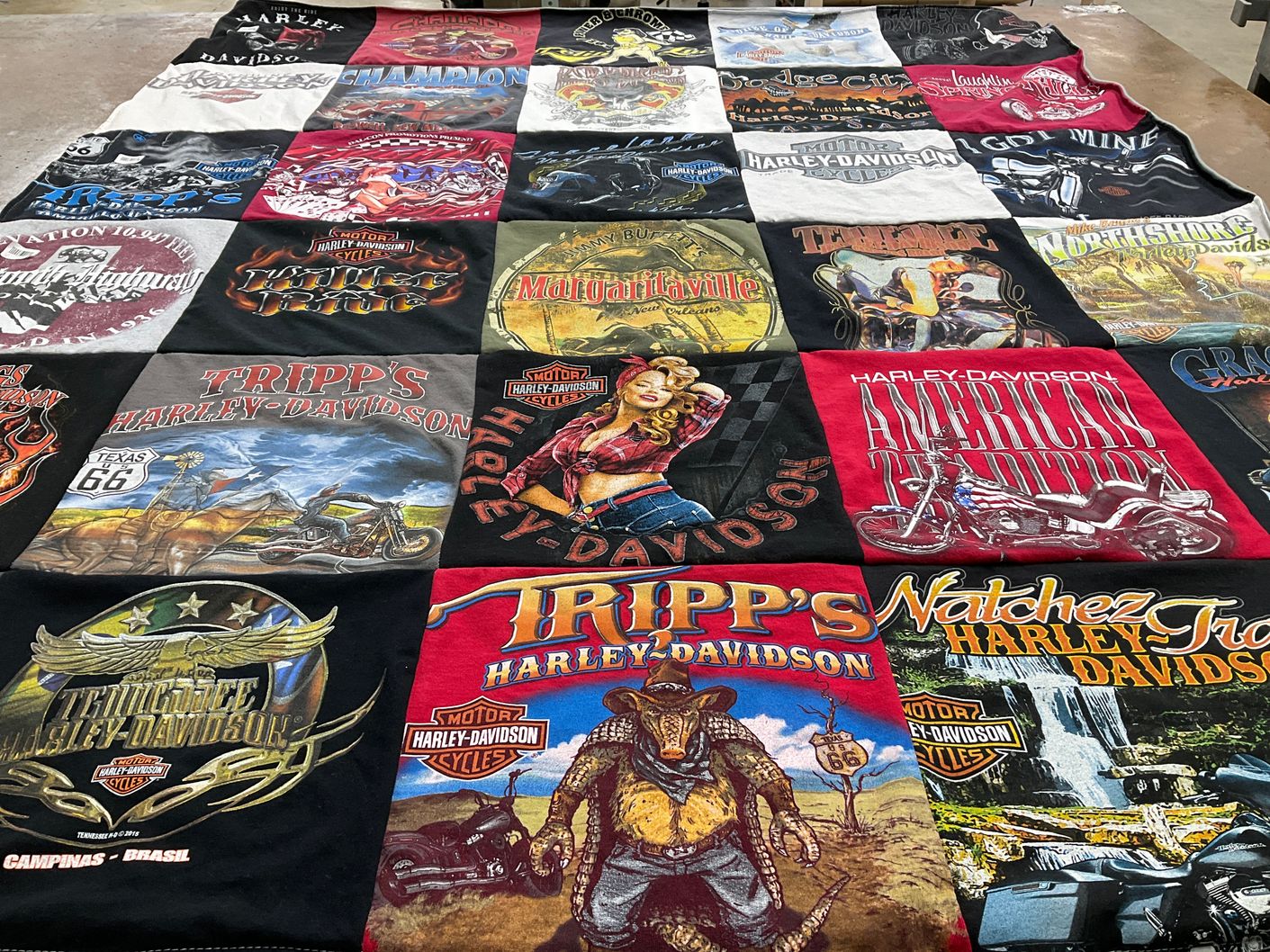T-shirt quilt with motorcycles, bikes themes by Robert from NM