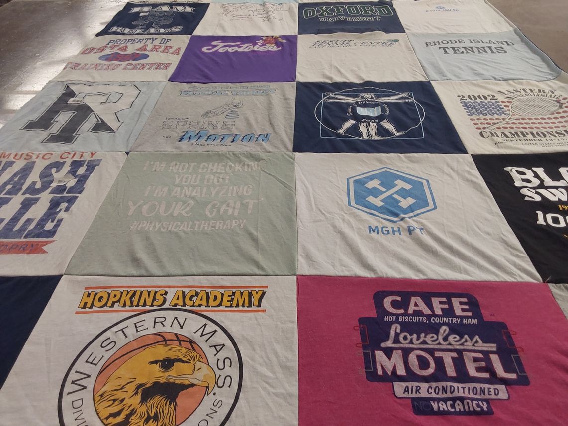 T-shirt quilt from hopkins academy, oxford university by Brigette from MA