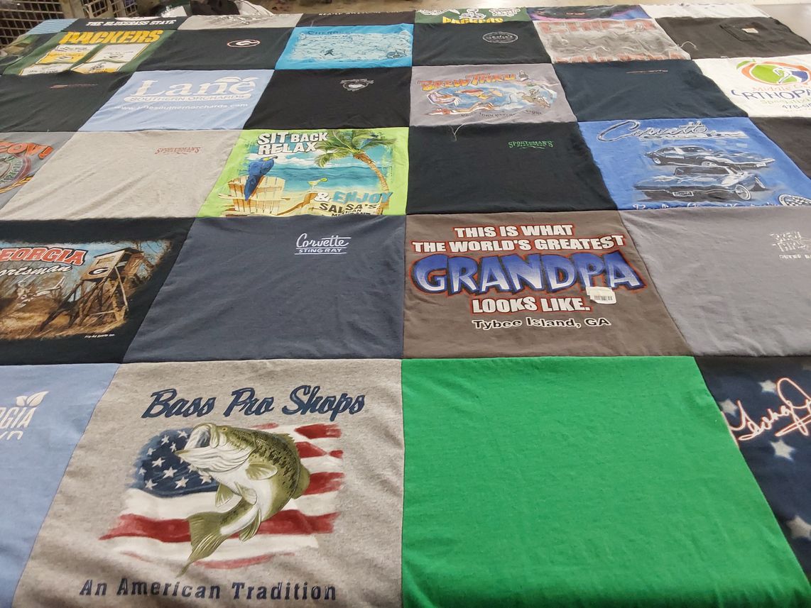 T-shirt quilt with fishing, cars themes by Deanna from GA