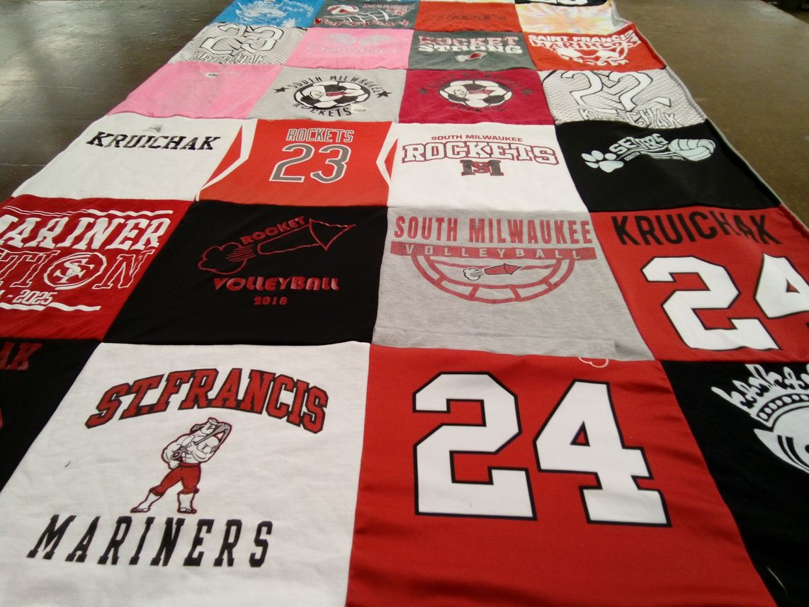 T-shirt quilt from south milwaukee high school, st francis college by Kimi from WI