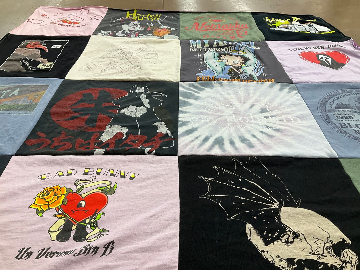 T-shirt quilt with anime, music themes by Chabeli from FL