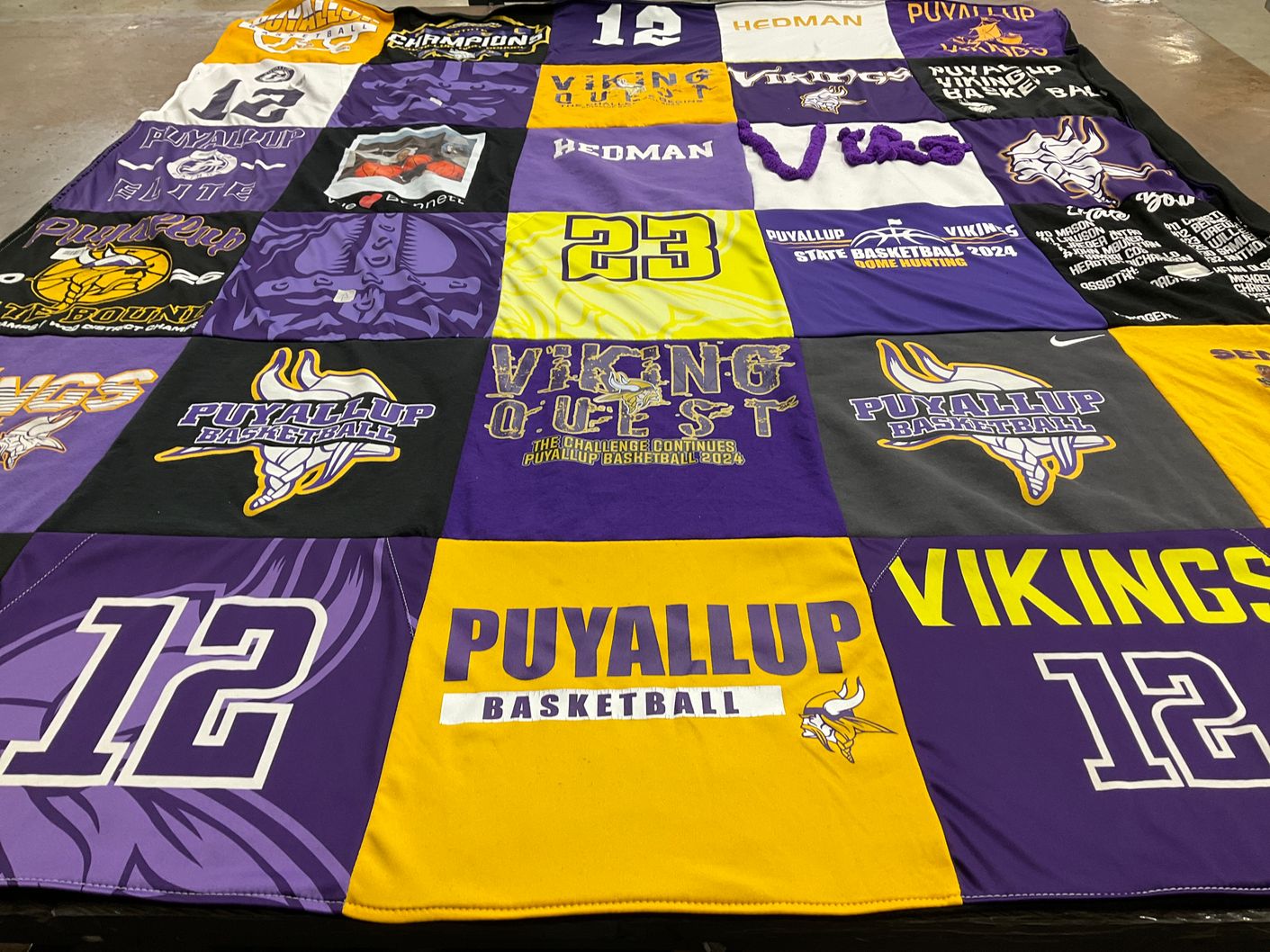 T-shirt quilt featuring puyallup vikings by Sharon from WA