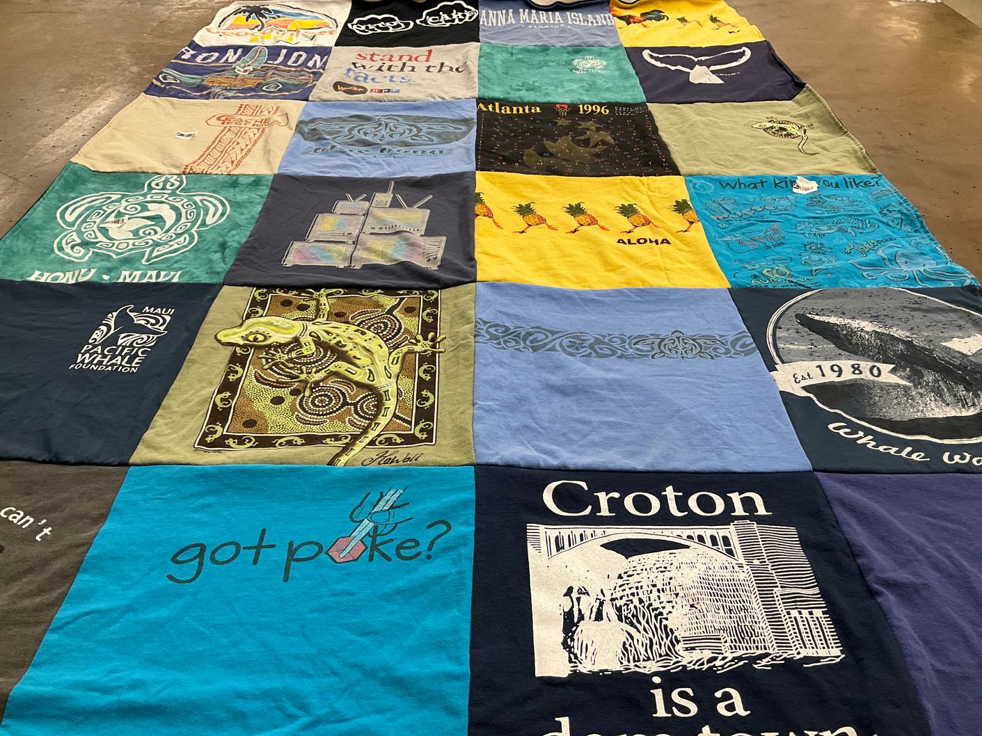 T-shirt quilt with marine life, hunting themes by Diane from FL
