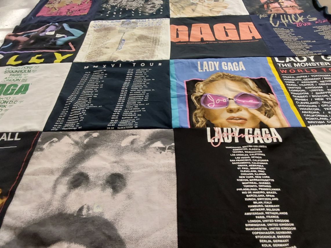 T-shirt quilt with music, concerts themes by Corey from CA