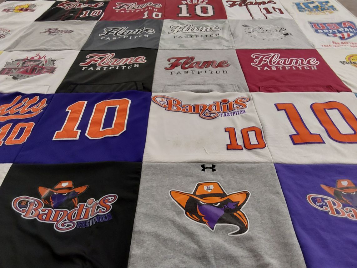 T-shirt quilt with softball themes by Meghan from WA