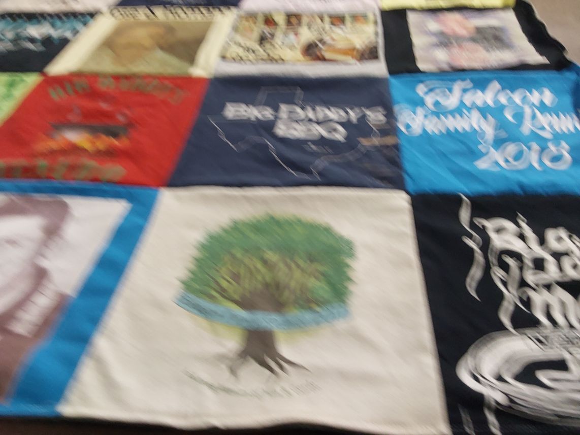 T-shirt quilt with barbecue, family gatherings themes by Ashley from TX