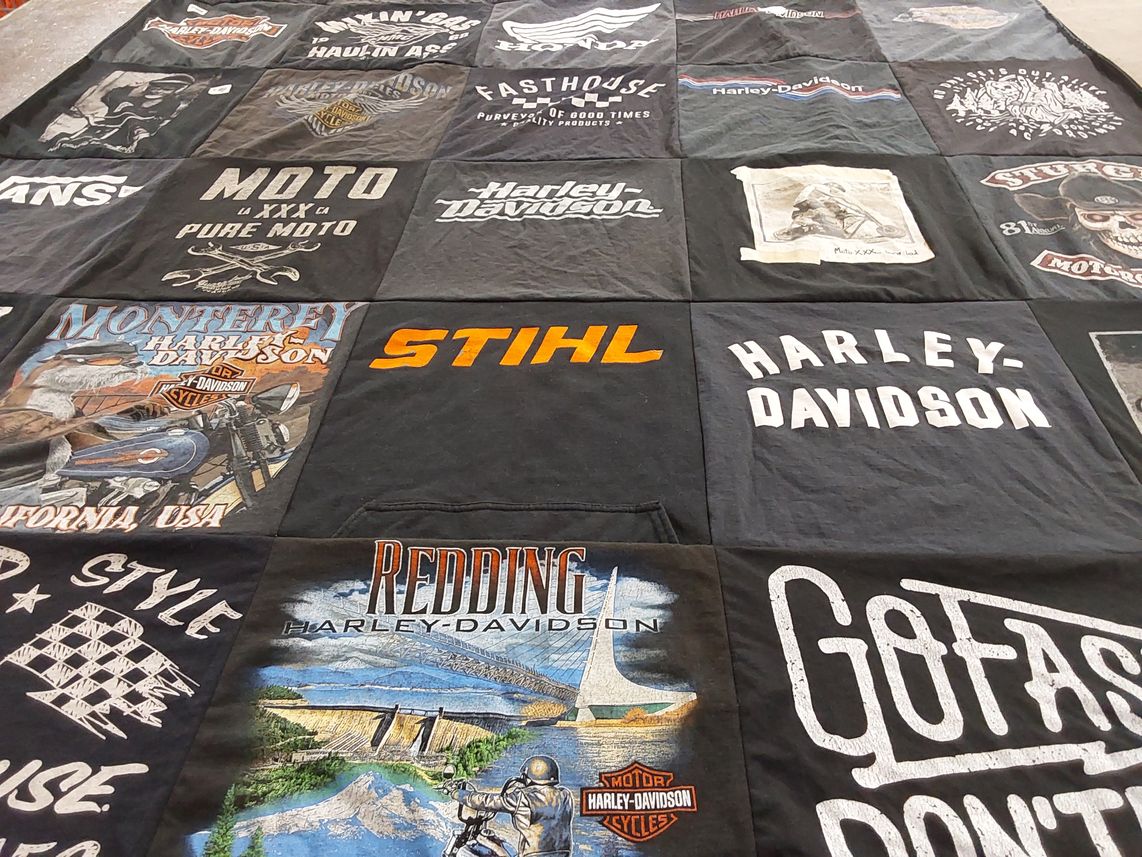T-shirt quilt with motorcycles themes by Ashley from CA