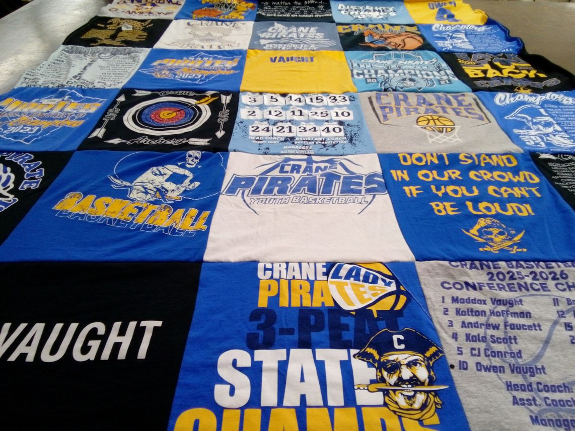 T-shirt quilt featuring crane pirates basketball by Julie from MO