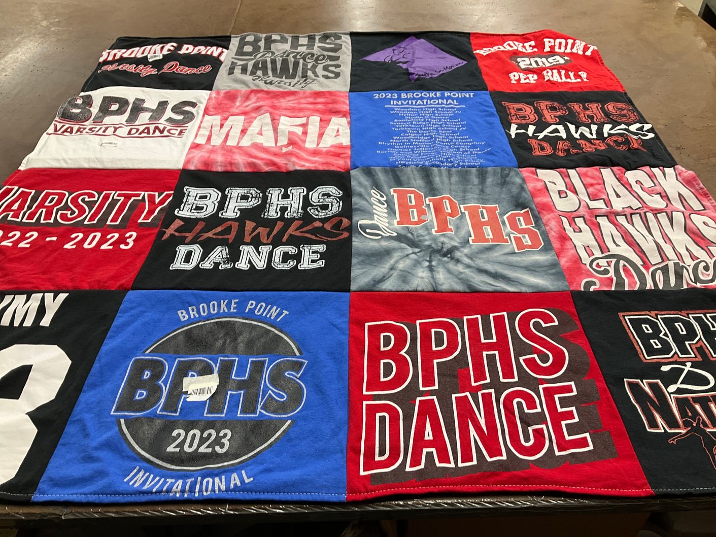 T-shirt quilt featuring brooke point high school hawks by Heather from VA