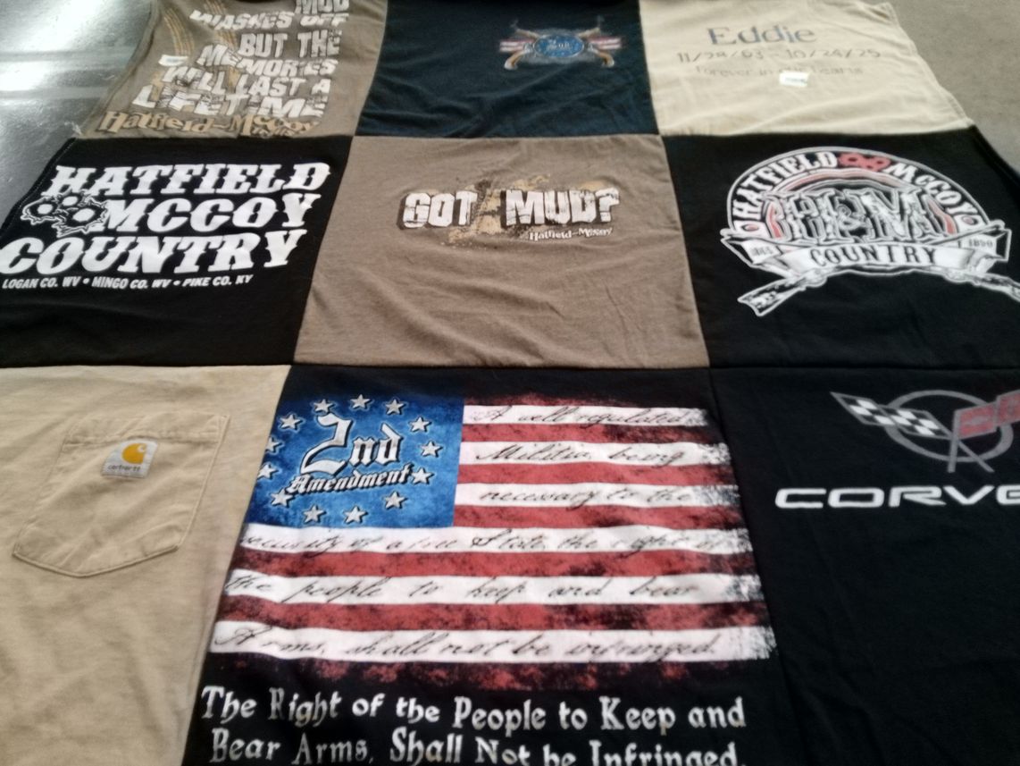 T-shirt quilt with outdoors, motor sports themes by Desiree from NH