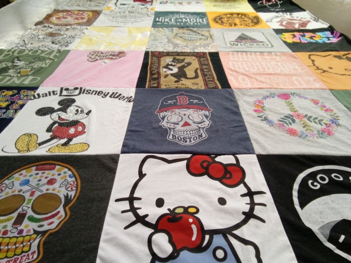 T-shirt quilt with disney, pop culture themes by Katty from FL