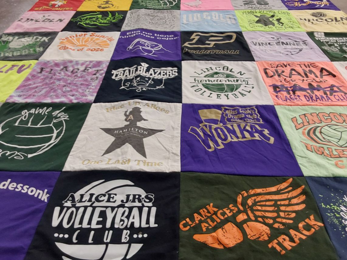 T-shirt quilt featuring alice jrs volleyball club, clark alices track by Jamie from IN