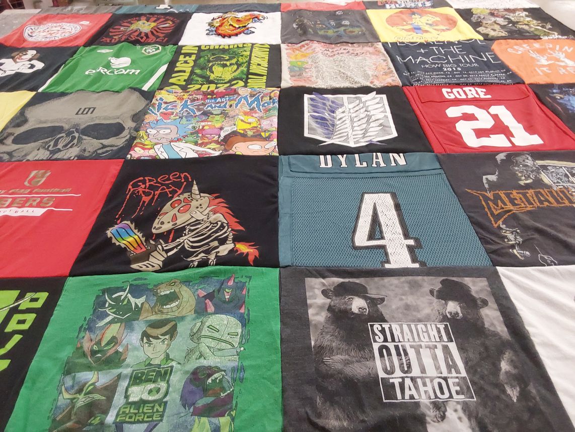 T-shirt quilt with music, anime themes by Heidi from OR