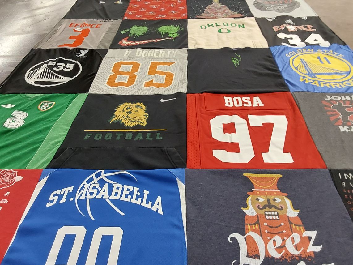 T-shirt quilt from st isabella school by Heidi from OR