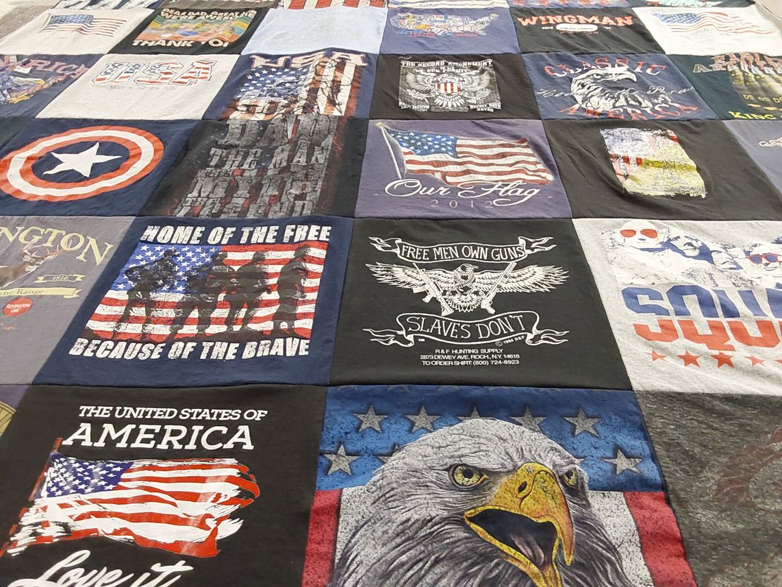 T-shirt quilt with patriotism, freedom themes by Lorrie from CO