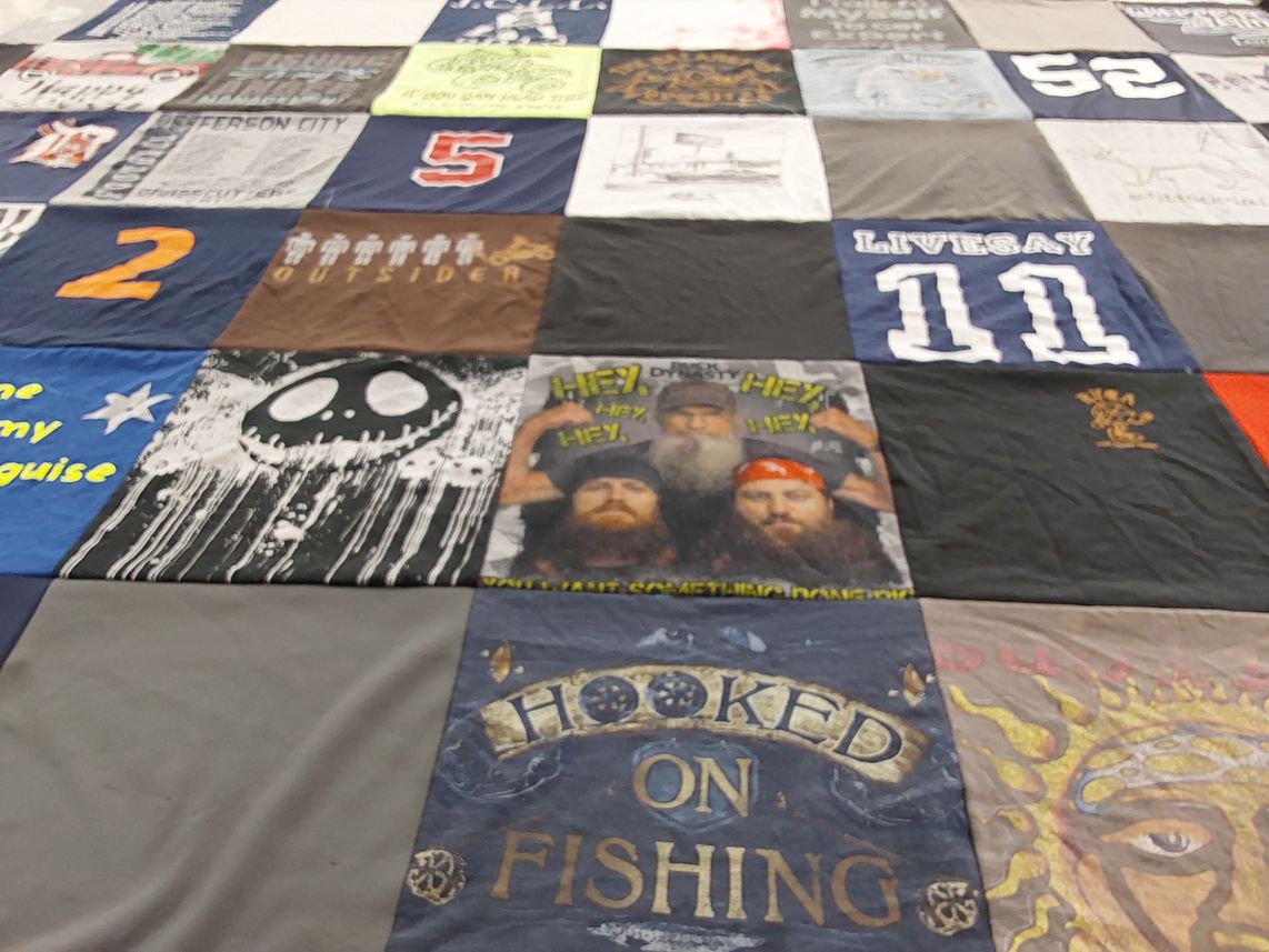 T-shirt quilt with fishing, art themes by Misty from TN
