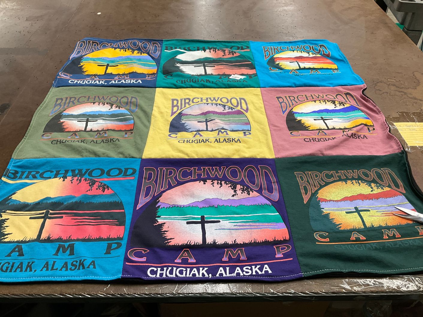 T-shirt quilt with camping, outdoors themes by Heidi from AK