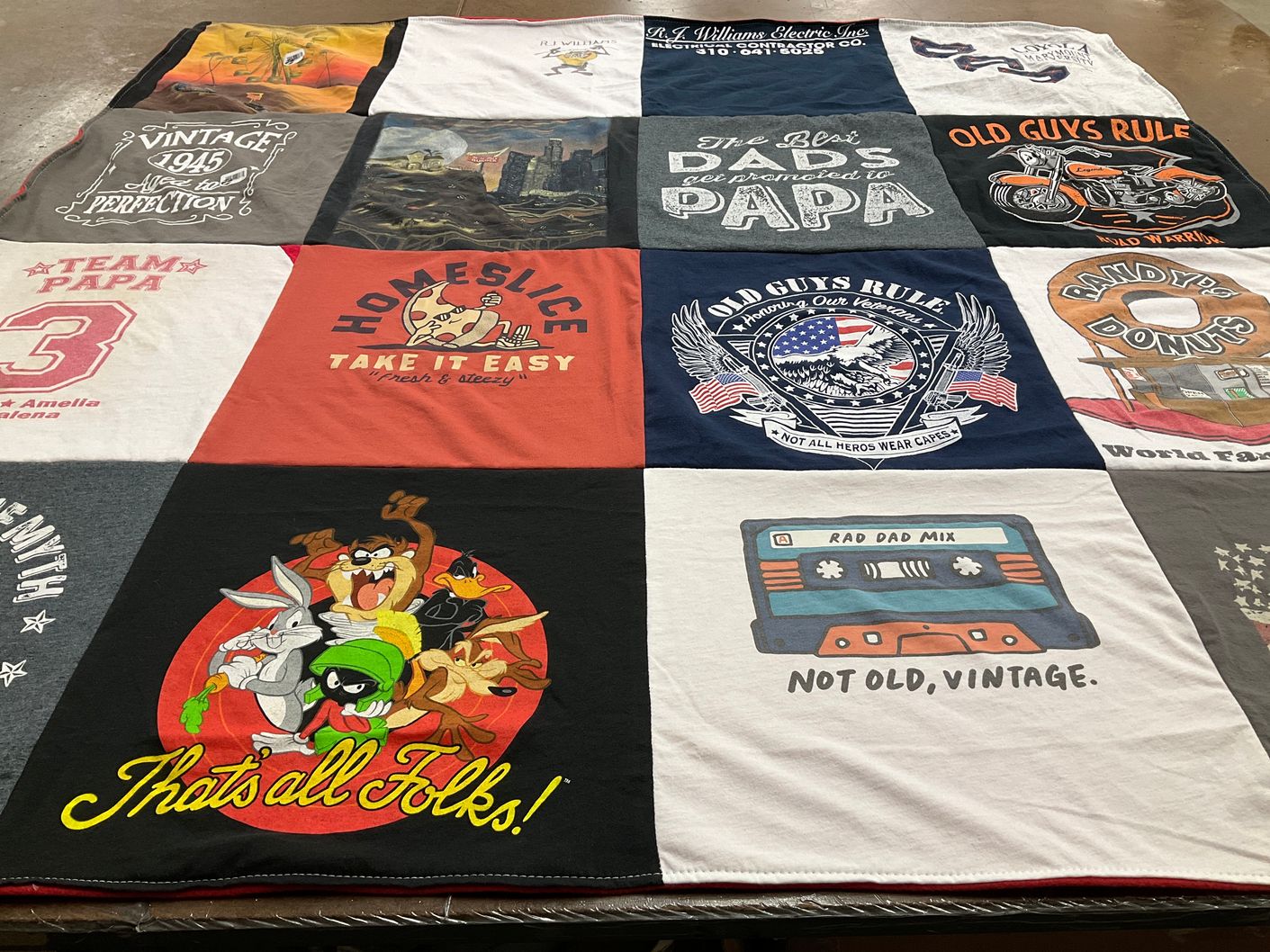 T-shirt quilt with family, food themes by Deborah from CA