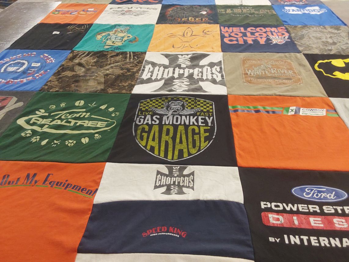 T-shirt quilt with hunting, cars themes by Kacie from OK