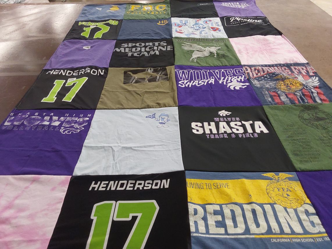 T-shirt quilt featuring shasta high wolves by Valerie from CA