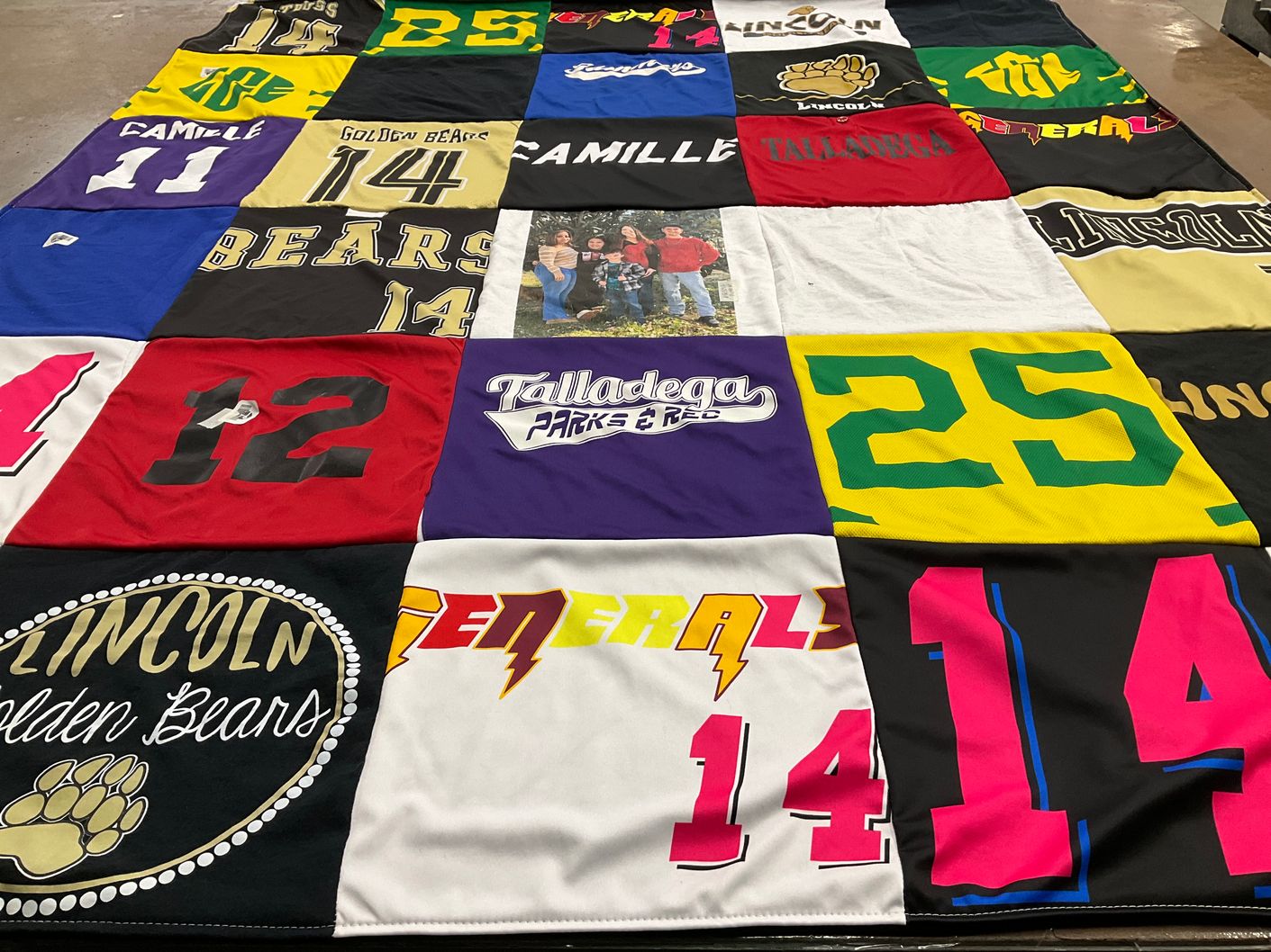 T-shirt quilt featuring lincoln golden bears by Kimberly from AL